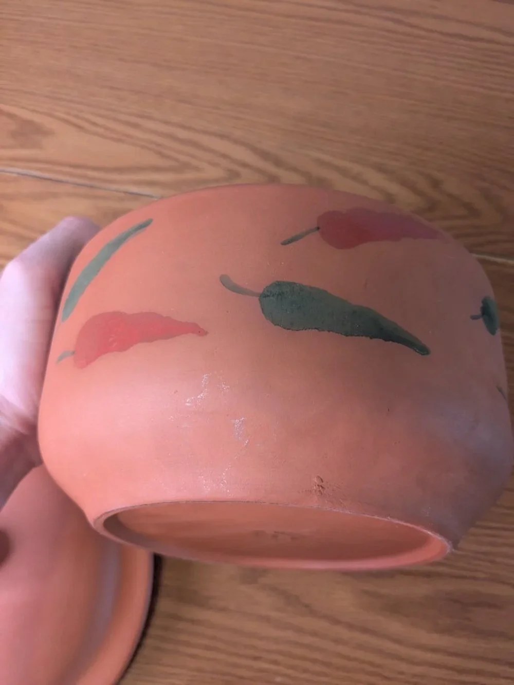 vintage vale do sol potugal pottery covered dish bowl hand painted chiles  measu